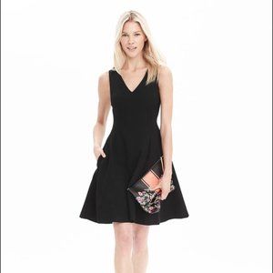 Banana Republic Black V-Neck Fit and Flare Dress Perfect LBD